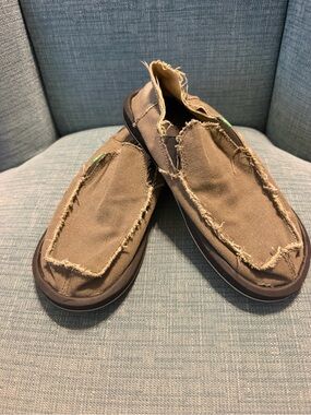 Sanuk vagabond Men's Frayed Canvas Slip-Ons in Brown
